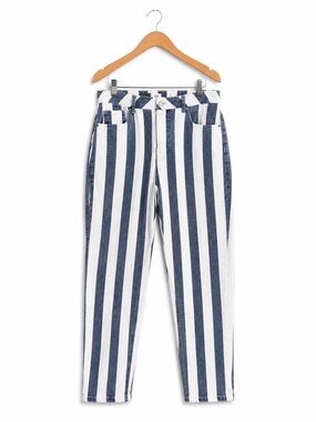 TOPSHOP Stripe Mom Jeans Blue White High Rise Festival Denim